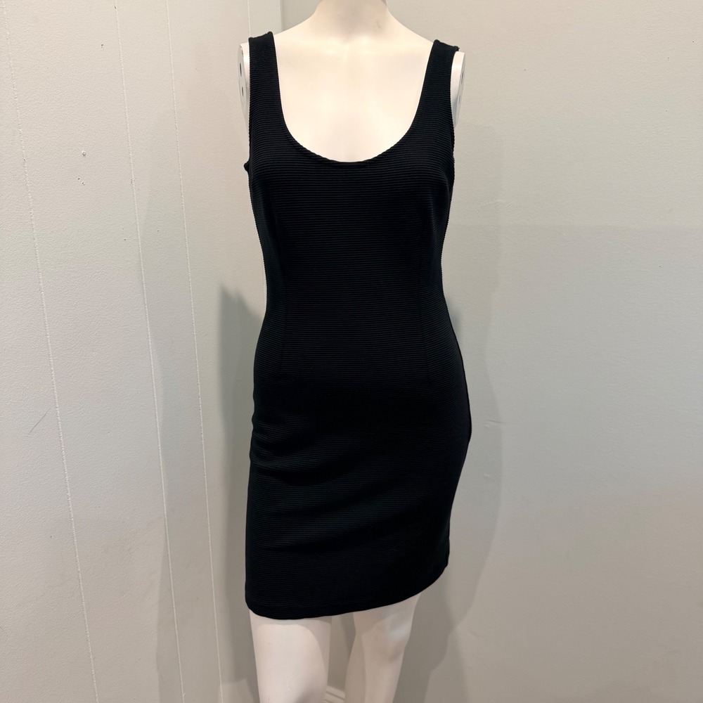 BB Dakota Black Ribbed Bodycon Mini Dress Textured Stretch | Size M